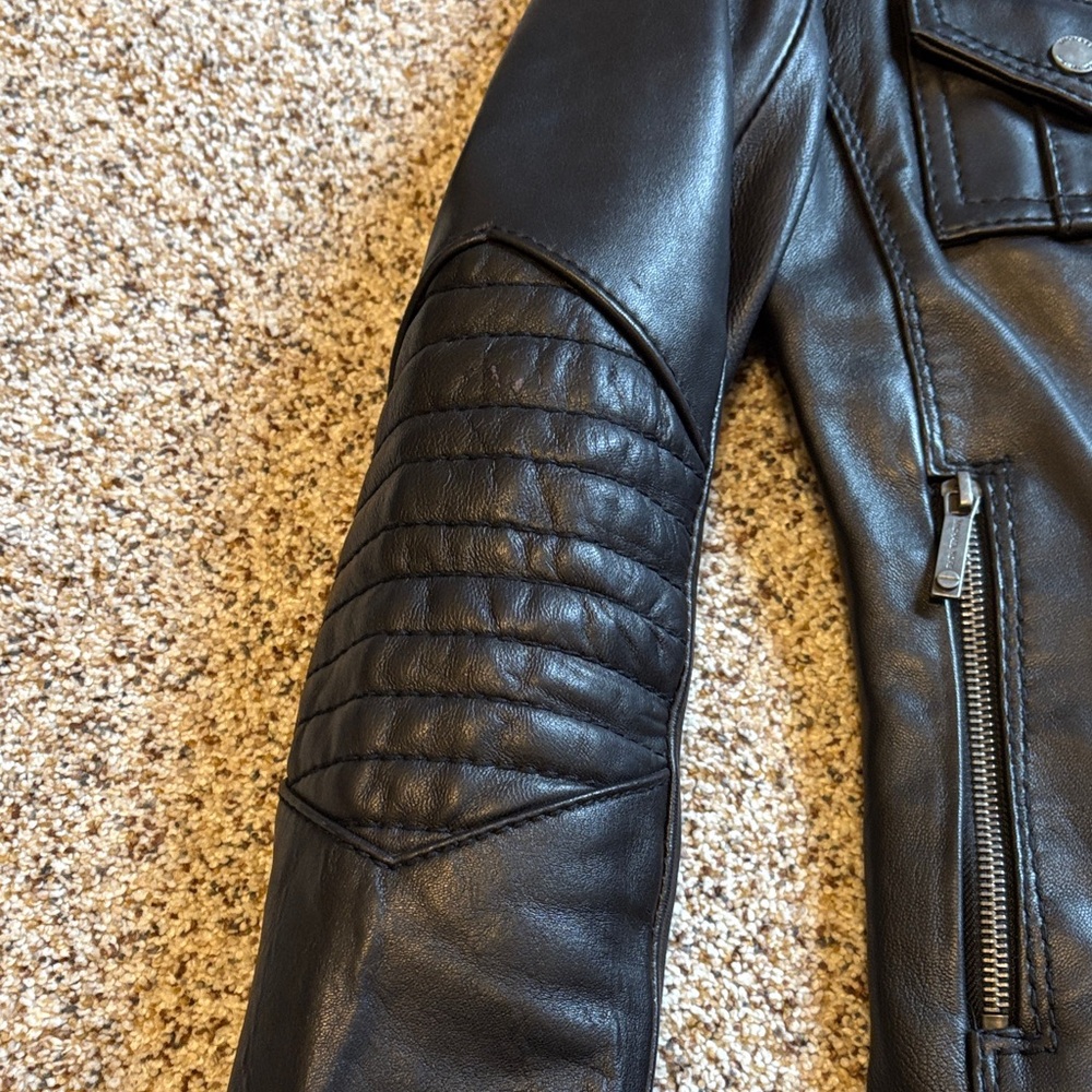Michael Kors Black Leather Jacket for Women - Picture 3 of 9
